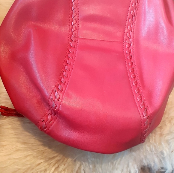 Cole Haan Hobo Apple red Leather purse satchel Tassel Braid trim - Picture 5 of 9
